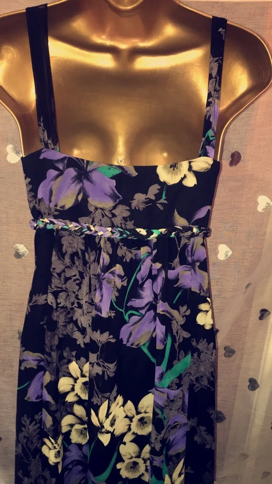 ✨ MONSOON Floral Purple Black Chiffon Party Evening Party Maxi Dress - Size 16 - Image 4 of 4