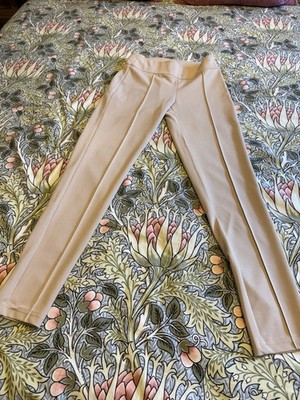 COCONUDA Women s Beige Solid Straight Leg Dress Pants Sz S Zip Flat Front