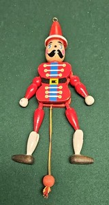 Vintage German Wooden Jumping Jack Ornament Puppet Pull String - Handmade