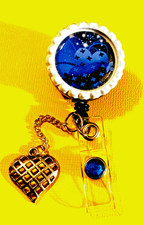 Heart Blue 1 Id badge holder retractable alligator clip