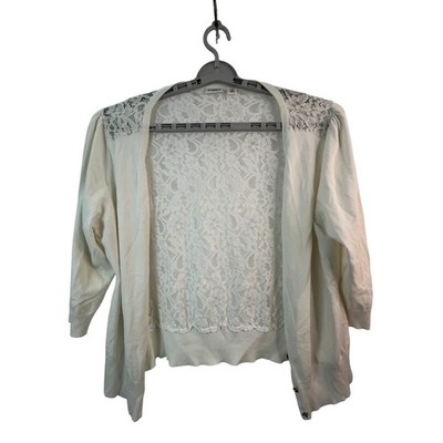 Cato Womens White Lace Back Cardigan Sweater XL Boho Peasant Teacher Lagenlook