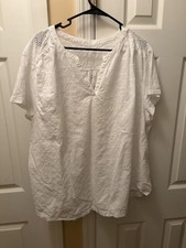 St John’s Bay Women’s Plus Size V-neck White Short Sleeve Summer Top NWOT 3X