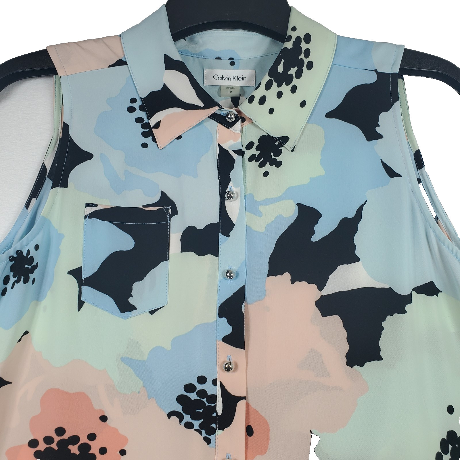 Calvin Klein Dress Women's size 10 Multicolor Flowy Button Up Tank Sleeveless thumbnail 4