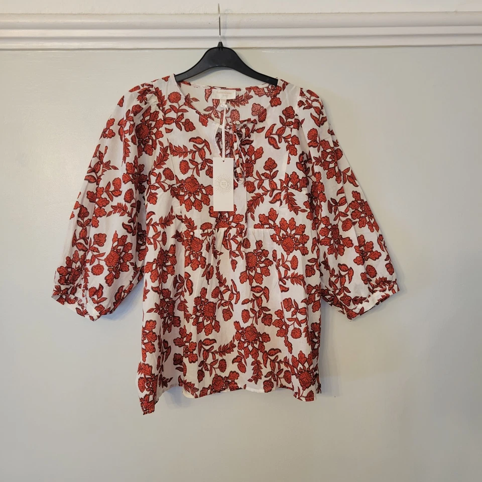 Feather And Bone Autumn Floral Print Blouse 100% Cotton Medium - Image 1 of 4
