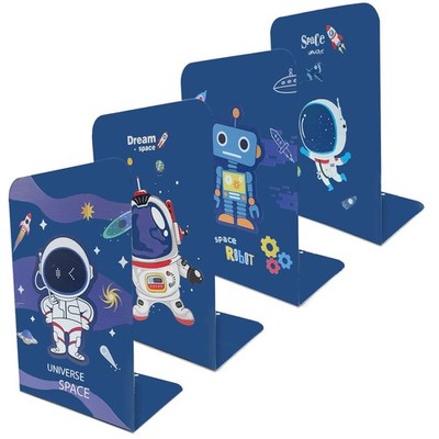 Zyners 8-Piece Metal Bookends For Kids - Non-Skid Heavy Duty Astronaut Design