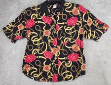 Bianca Shirt Womens Medium Black Baroque Chain Floral Made in USA 90s Vintage