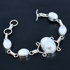 Fascinating Rainbow Moonstone Gemstone 925 Sterling Silver Bracelet 7-8"