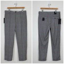 NWT ZARA Men’s Plaid Cuff Trousers Dress Pants Size 32 Gray Regular Fit
