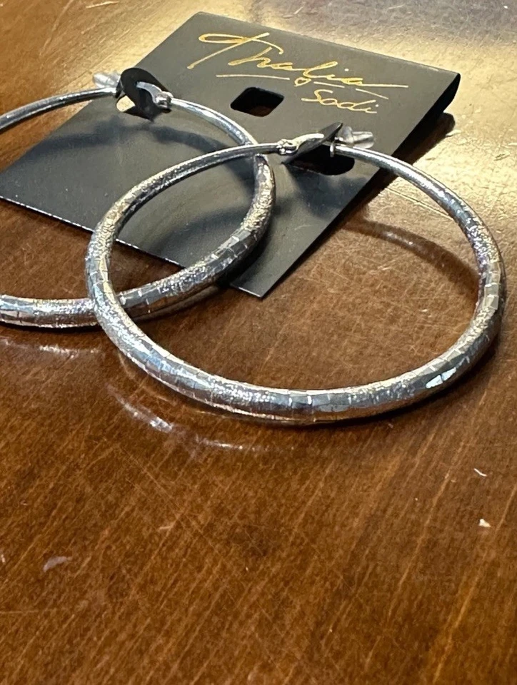 Nuevos Pendientes Thalia Sodi Plateados Arena Corte Diamante Aro 1"1/4 *N424 Foto 2 de 2