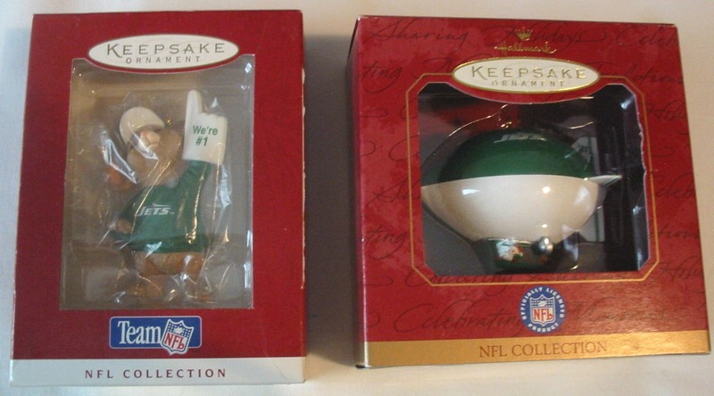 2 VTG Hallmark NY JETS NFL Ornaments MIB 1996 We're #1 & 1997 Blimp