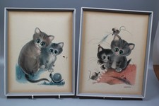 Vintage nursery prints inc pair of George Buckett cat prints, 1 Hummel boy print