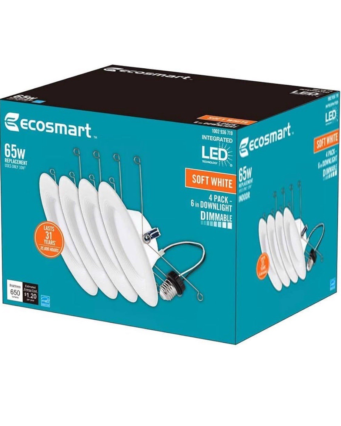 Ecosmart 65w 5&rdquo; - 6" Downlight Dimmable Soft White Screw-in Base NEW 4 pack