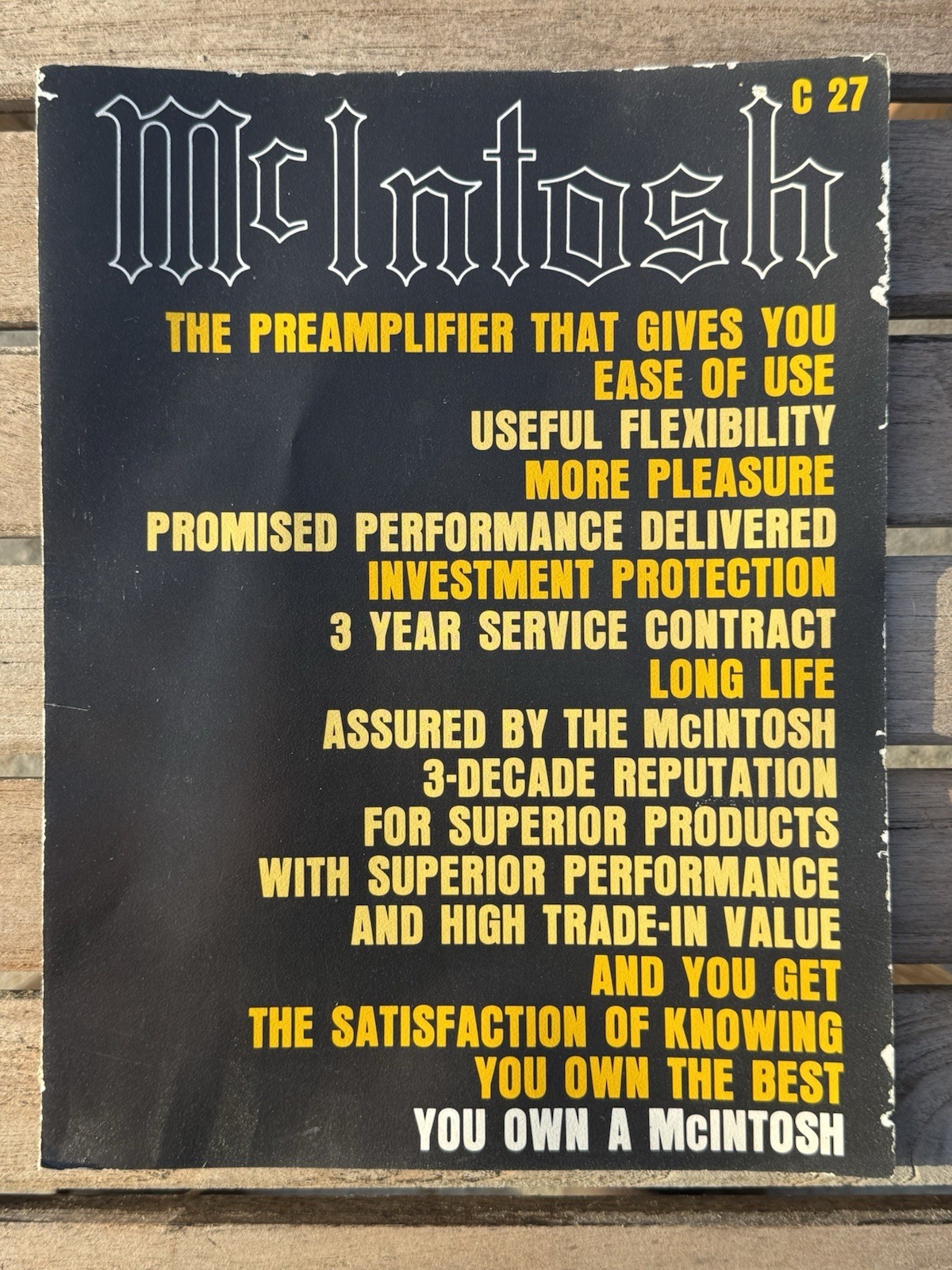 Vintage McIntosh C 27 Amplifier Sales and Spec Brochure