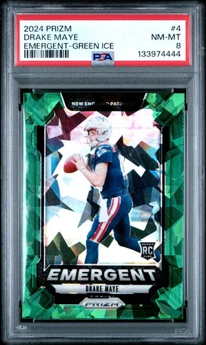 2024 Panini Prizm - Emergent Drake Maye #4 Green Ice Prizm (RC) - PSA 8