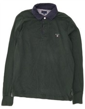 Gant Mens Long Sleeve Rugby Polo Shirt Medium Green Cotton DG16