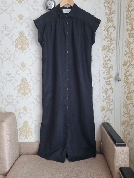 Women Fat Face Dress Black Linen 36