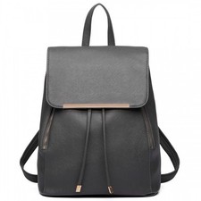 Miss Lulu Stylish Faux Leather Backpack with Magnetic Snap Closure - Grey | Fash