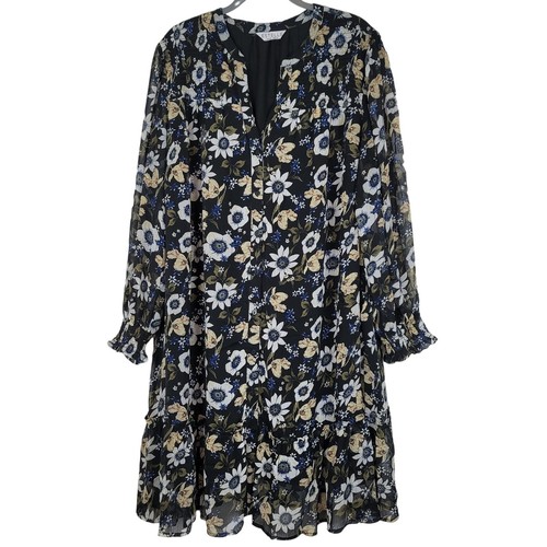 Estelle Delfina Floral Long Sleeve Chiffon Shirtdress In Black, Size 3X, EUC - Picture 11 of 11
