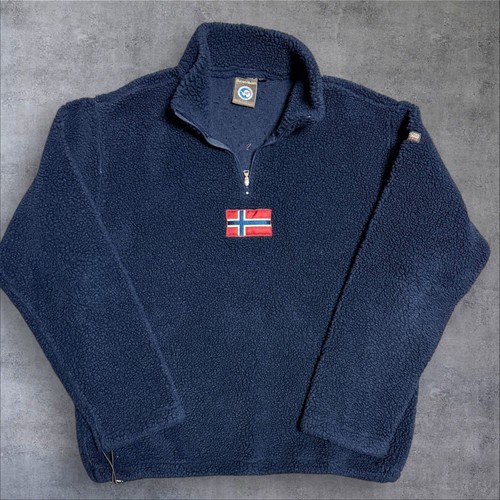 Vintage NAPAPIJRI Geographic Fleece Sherpa 1/4 Zip Pullover Jacket Mens Size XL