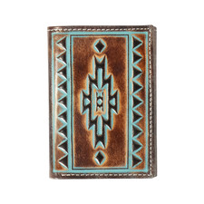 Ariat Men's Southwestern Turquoise  Brown Trifold Wallet A3560202