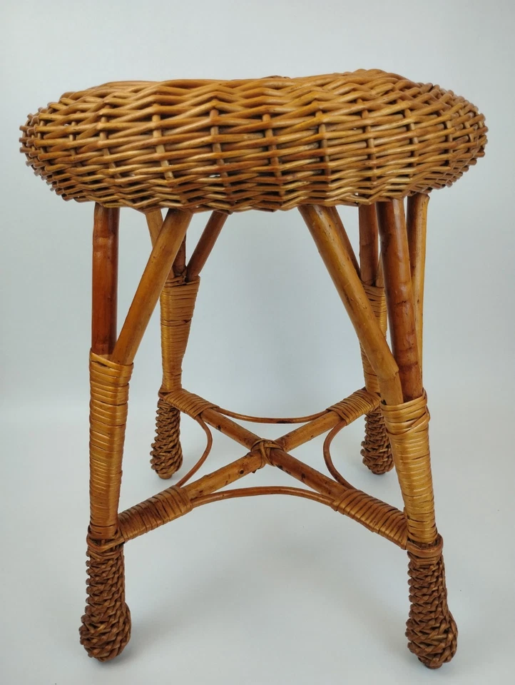 Par de Banquetas Redondas de Bambu Rattan 18" Franco Albini Vaso de Lagosta Suporte para Plantas - Imagem 2 de 4