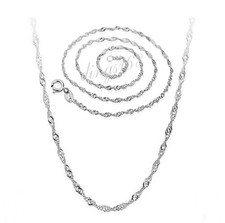 Genuine 925 Sterling Silver Tarnish-Resist 1.5mm Thin 17.5" Wave Chain Necklace