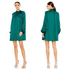 Ieena Mac Duggal Soft Tie High Neck Tent Silhouette Dress in Emerald Size: 6