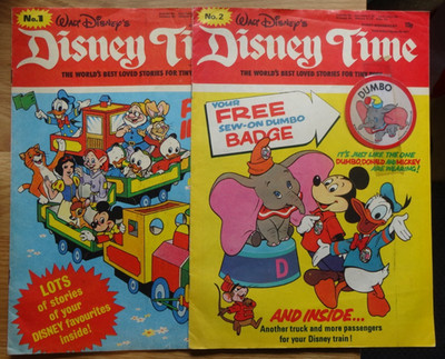 WALT DISNEYS DISNEY TIMES 1. & 2. AUSGABE mit GRATIS DUMBO ABZEICHEN GESCHENK 1977