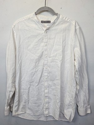 Angelo Litrico Mens Large White Button Shirt Linen Blend 6898