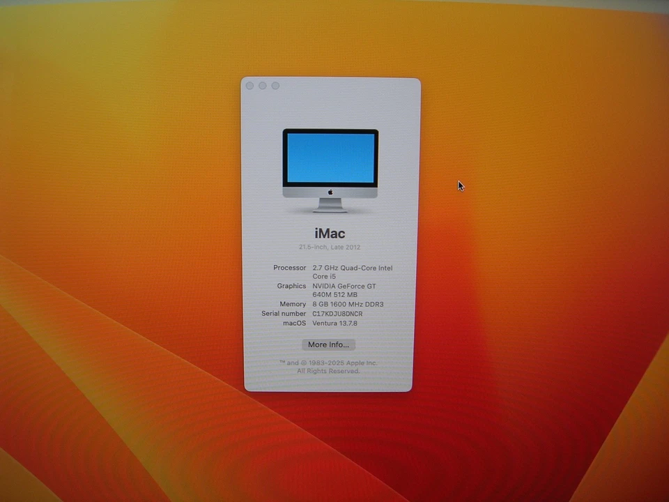 Apple iMac A1418 21.5in 2.7 i5 240GB SSD 8GB RAM 2012 Ventura - Image 2 of 4