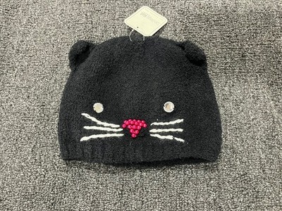 New! San Diego Hat Company Soft Black Beanie Hat With Cat Face One Size