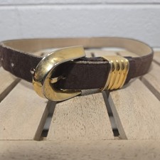 Vtg Suede Leather Belt Small Brown Gold Buckle 80s 90s Cinch Bohemian Office