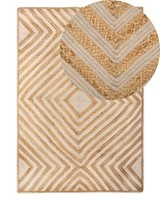 Rechteckiger Teppich Beige Baumwolle Jute 140X200Cm Rustikaler Stil Pirli