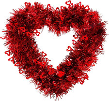Valentine's Day Heart Shaped Wreath Red Tinsel Wreaths with Foil Love Heart Door