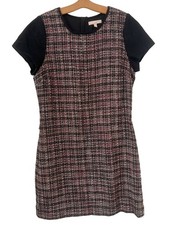Banana Republic Dress Large 14T Tweed Metallic Plaid Shift Short Sleeve Preppy