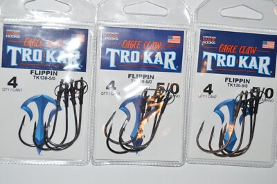 3 packs trokar eagle claw flippin hooks 5/0 tk130-5/0 bass flipping hook