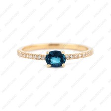 Natural London Blue Topaz  Diamond Eternity Stackable Ring In 14k Yellow Gold