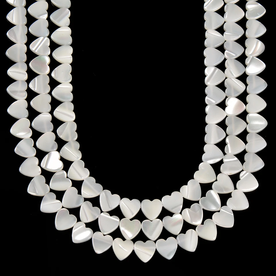 White Mother of Pearl MOP Shell Horizontal Drilled Heart 6mm to 12mm 15.5'' Strd - Image 3 of 4