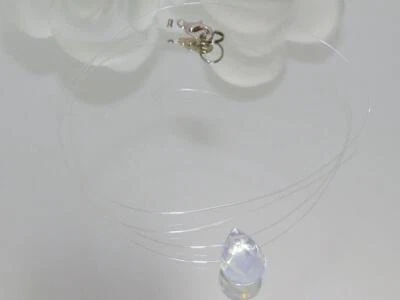 unsichtbare Kette transparent schwebende Perle facettierter Tropfen Opalith 103d - Bild 1 von 4