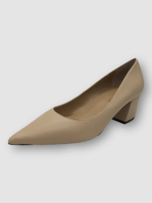 $195 Neiman Marcus Women's Beige Kipper Block-Heel Leather Pumps Shoes Size 9 M