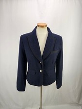 Women's Blue Wool Blazer Jacket Silver Tone Buttons 10