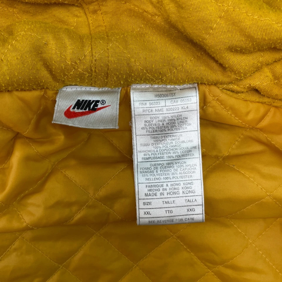 Винтажный Nike куртка мужская 2XL темно-синий желтый ветровка серебро 90-х капюшон трек - Изображение 4 из 4