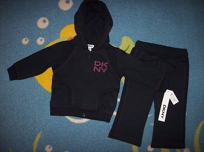 DKNY Track Jogger Sweatsuit Outfit Baby Girls 2pc Set 12 Mos Indigo Blue  NWT