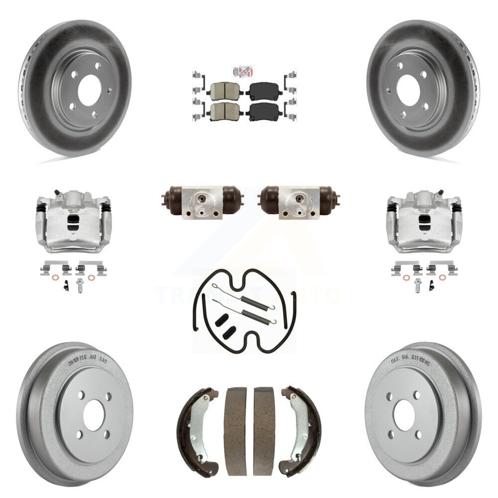 Front and Rear Disc Brake Caliper Kit with Ceramic Pads, Rotors, Drums, Shoes, and Cylinder for Enhanced Braking Performance