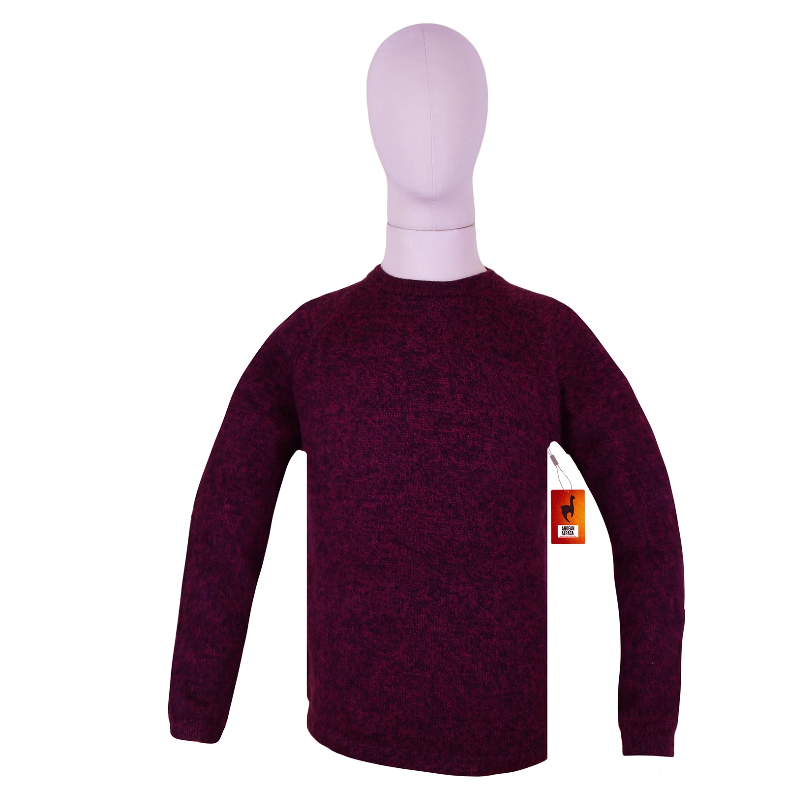 MEN HANDMADE ANDEAN ALPACA SOLID DARK RED SWEATER SZ L