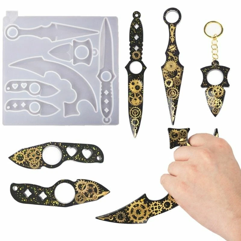 1pc Silicone Sword Weapons Molds Epoxy Resin Keychain Mold Jewelry Casting  Suppl