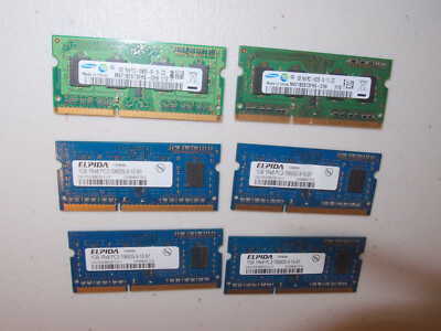Lot of 6 1GB PC3-10600S DDR3 RAM laptop memory; Samsung Elpida