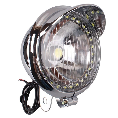 Universal Motorcycle LED Headlight Motorbike Head Lamp Chrome For Harley Chopper