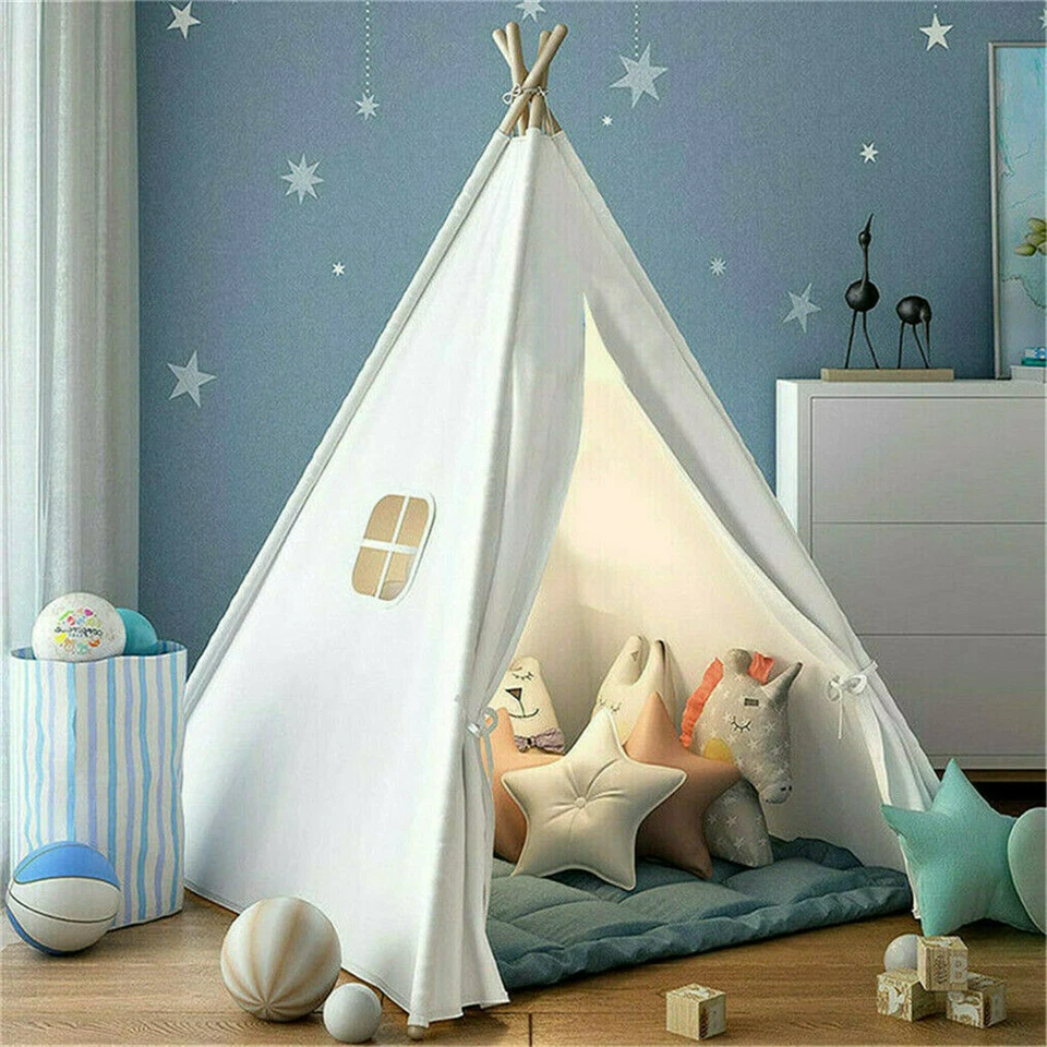 Large Teepee Tent Foldable Canvas Children Play Tent Playhouse Kids f In/Outdoor