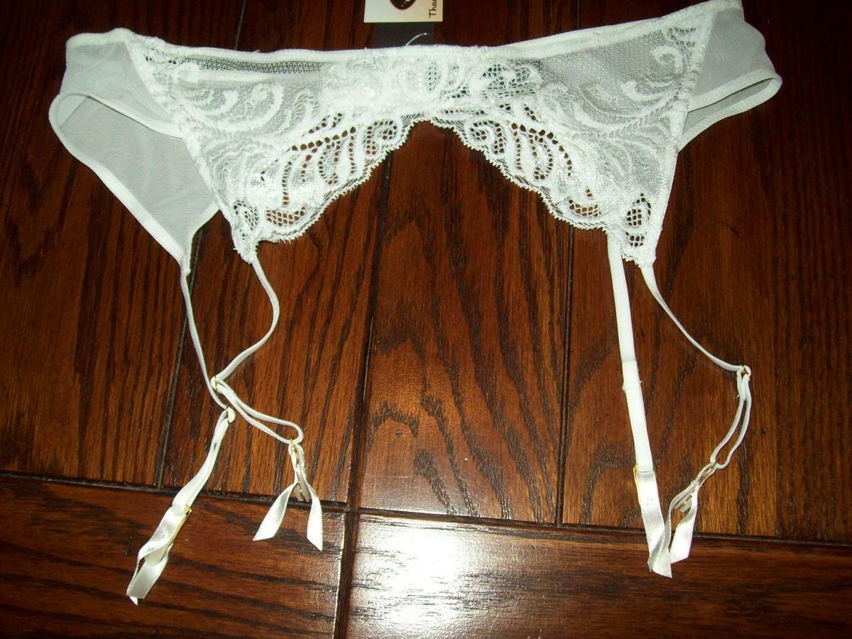 NWT NATORI MESH & LACE GARTER BELT 757023 WHITE